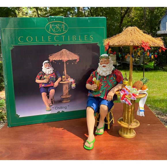 KSA Kurt Adler Santa "Chilling" Tiki Bar Beach - Picture 1 of 5